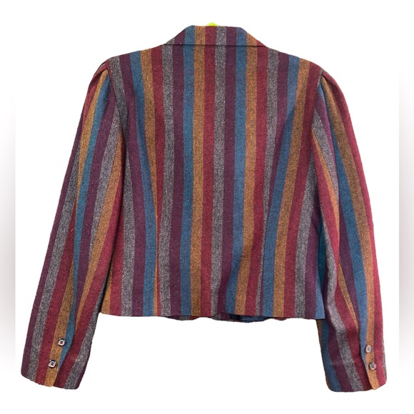 Swingles Vtg 70’s cropped blazer, wool. herringbone striped pattern - Picture 2 of 12